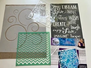 Mixed Lot of 5 Stencils: Crafters Companion Enchanted Forest, Words, Swirls - Picture 1 of 7