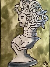 2.5 x 3.5 inches, ACEO watercolor painting by PJ, Medusa bust