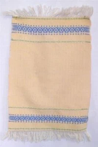 Table Runner Yellow Blue Green Woven Border Fringe Edge 18.5in Vintage - Bild 1 von 3