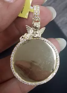 5CT Round Lab Created Diamond 14K Yellow Gold Finish Picture Memory Men Pendant - Picture 1 of 3