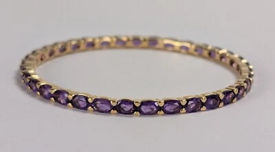 Brazalete para mujer tenis amatista ovalado creado en laboratorio enchapado en oro amarillo de 14K Foto 1 de 4
