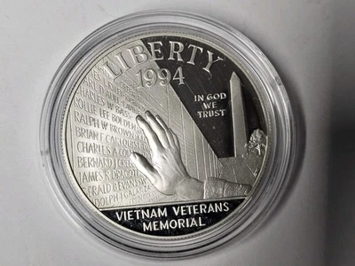 1994-P Proof Vietnam War Memorial Commemorative Silver Dollar $1  - Image 1 of 2