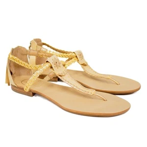 Sandalia para mujer Jack Rogers Jenna dorada trenzada tanga preppy neutra plana talla 7,5 - Imagen 1 de 9