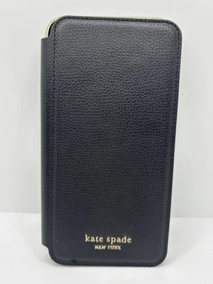 Estuche tipo folio envolvente negro dorado Kate Spade New York de cuero para teléfono Foto 1 de 4