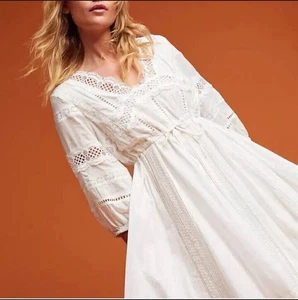 Anthropologie Eri + Ali Gustavia White Lace Fit Flare Midi Dress S/M V-Neck NEW - Picture 1 of 17