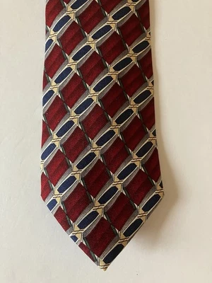Jones New York Men's Necktie Tie Silk Satin Red Blue Gray Yellow Geometric 57" - Image 1 of 4