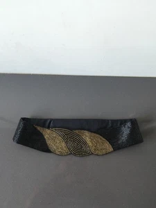 Cinturón de cintura vintage CHRISTIAN DIOR "Ceintures" negro con cuentas Art Deco para mujer M51 - Imagen 1 de 8