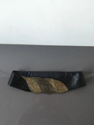 Vintage CHRISTIAN DIOR "Ceintures" Black Beaded Waist Belt Art Deco Women's M51 - Image 1 of 4