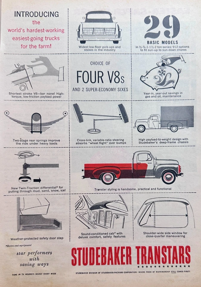 1956 Studebaker Transtar Pickups 29 Basic Models Ad #A398 - Image 1 of 1
