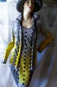 XESS+BABA STYLISHES WENDE KOSTÜM STRICK GRAU GELB MERINOWOLLE GR M WEICH + WARM - Bild 1 von 10