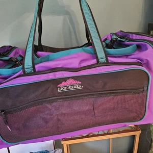 Vintage 1990s High Sierra Canvas Purple Teal Canvas Duffle Gym Travel Bag Vtg - Picture 1 of 14