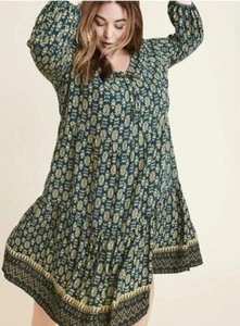 Neu mit Etikett Ryllace 118 $ künstlerisches lockeres plissiertes Boho-Tunika-Kleid Übergröße 20 - Bild 1 von 3