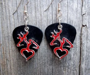 Browning Doe and Buck Heart Guitar Pick Earrings with Surgical Steel Earwires - Picture 1 of 1