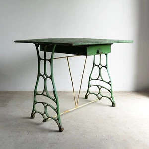 Antique French Art Nouveau Painted Zinc Topped Iron Work Table, Indoor/Outdoor - Picture 1 of 10