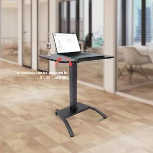 Adjustable Pneumatic Standing Desk Tilting Laptop Cart Mobile Podium Cup Holder - Picture 1 of 18