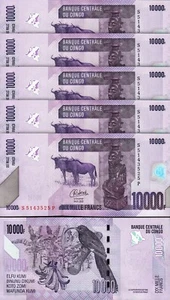 Congo Dem. Rep. 10000 Francs 2022 2023, UNC, 5 Pcs LOT, Consecutive, P-New Sign - Picture 1 of 5
