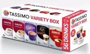 TASSIMO T Discs Pods  Variety Box 56 ☕ Latte Cappuccino Americano Cadbury 24Hrs  - Picture 1 of 9