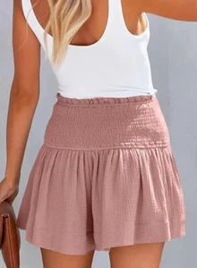 Womens Shorts High Waisted Flowy Casual Shorts Pleated Cute Shorts Vacation Bea- - Picture 1 of 4