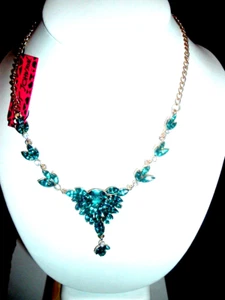 Betsey Johnson BLUE CRYSTAL DANGLING Gems ABSTRACT Statement Gold NECKLACE NWT - Picture 1 of 4