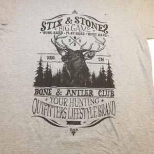 NEW S&S STIX & STONES BONE & ANTLER CLUB HUNT HUNTING TEE T SHIRT Mens L Gray - Picture 1 of 3