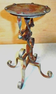 BOHO RUSTIC VINTAGE HANDMADE WROUGHT IRON BRUTALIST TYPE PILLAR CANDLE HOLDER - Picture 1 of 4