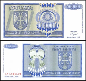 BOSNIA AND HERZEGOVINA 10,000.000 (10 MILLION) DINARA 1993. UNC REPUBLIC OF SRPS - Picture 1 of 1