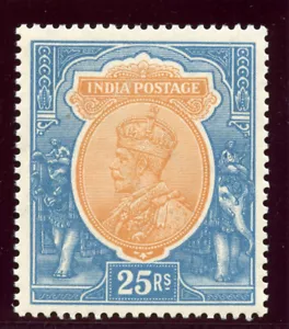 India 1928 KGV 25r orange & blue (wmk upright) superb MNH. SG 219. Sc 125. - Picture 1 of 2