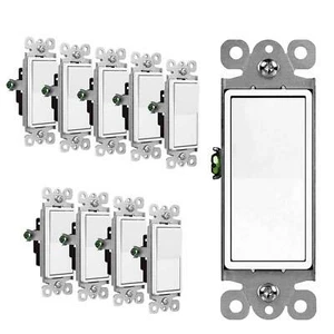 10Packs Decorator Paddle Rocker Light Switch 15A 120V/277V Single Pole ON/OFF UL - Picture 1 of 11