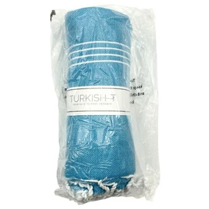 Türkisches T-Handtuch ~ türkisblau mit Quasten ~ 100 % Baumwolle ~ 65 x 38 Zoll ~ Neu mit Etikett - Bild 1 von 2