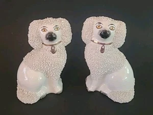 Staffordshire Dogs Pair Confetti Poodles  4 1/2"   - Picture 1 of 9