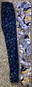 2 pair Lularoe leggings~One size~stretch blue floral & Sneakers 👟 Shoes Pants - Picture 1 of 5