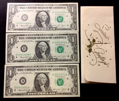 1974 Series Consecutive 1$ Dollar Bills In Christmas Holder “1975”! ENN Coins - Image 1 of 4