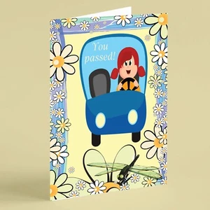 Cute fun congratulations on passing your driving test card - female - Picture 1 of 1