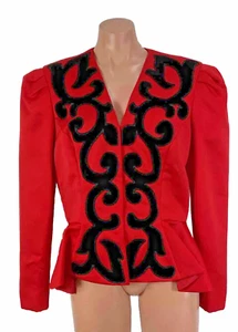 Vintage 80s Neiman Marcus FARINAE Red Structured Peplum Evening Jacket Size 14 - Picture 1 of 9