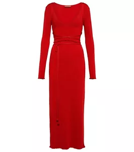 $1395 ALTUZARRA Damali Layered Ribbed-Knit Red Midi Dress Size Large, NWT - Picture 1 of 14
