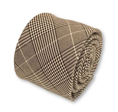 Corbata de algodón Frederick Thomas Designer marrón cervatillo claro príncipe de gales a cuadros para hombre Foto 1 de 3