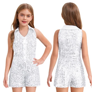 Kids Girl Romper Classic Jumpsuit Eye-catching Outfit Minimalist Sparkly Shine - Picture 1 of 81