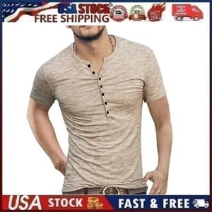 Men's Fashion Casual Henley T-Shirt Short Sleeve, Slim Basic - Picture 1 of 8