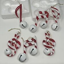 6 Christmas Jingle Bells Musical notes ornaments red white glass tree Decor