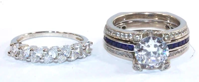 Lote de 2 anillos de plata esterlina de diseño circonita cúbica talla 6 Foto 1 de 4