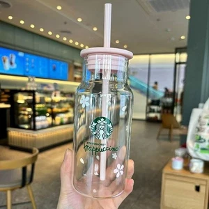 17 Unzen Starbucks Kirschblüte Glas Kaffeetasse komplett mit wiederverwendbarem Strohhalm - Bild 1 von 6