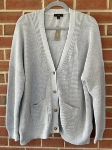 NEW J Crew Cotton Cashmere Cardigan Womens L Classic Minimal Capsule Gray - Picture 1 of 14