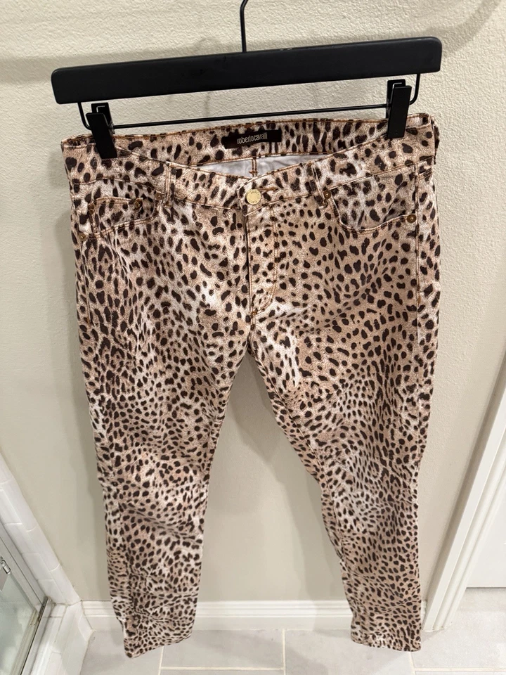 Pantalones Vintage Roberto Cavalli Estampado Leopardo Talla 44 EE. UU. 8 NUEVOS SIN ETIQUETAS Foto 1 de 4