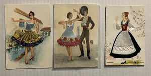 3 c1950s fancy cloth dress postcards [y10458] - Picture 1 of 3