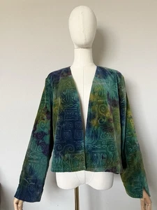 Chico’s Sz 1 US M/8 Embroidered Velvet Watercolor Open Front Jacket Artsy VTG - Picture 1 of 16