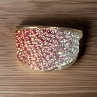 Anel pavê Swarovski .925 Au prata esterlina rosa e transparente - Imagem 1 de 4