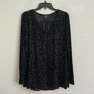 Karen Kane Black V-Neck Cheetah Velvet Swing Tunic size L - Picture 1 of 7