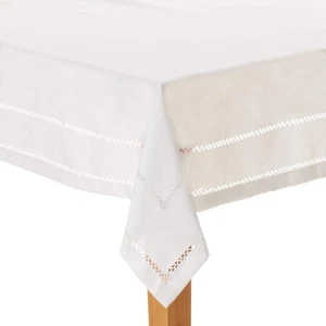 Hem Stitch Embroidered Vintage Design Tablecloth White 68" by 140" Oblong/Rec... - Picture 1 of 4