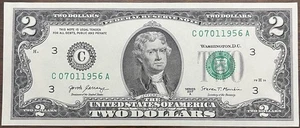 $2 FANCY SERIAL NUMBER BIRTHDAY NOTE FOR JULY 1, 1956  (07011956) - Picture 1 of 3