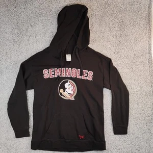 Victoria's Secret Pink FSU Hoodie Ladies Medium Black Rhinestones Kangaroo Pouch - Picture 1 of 10